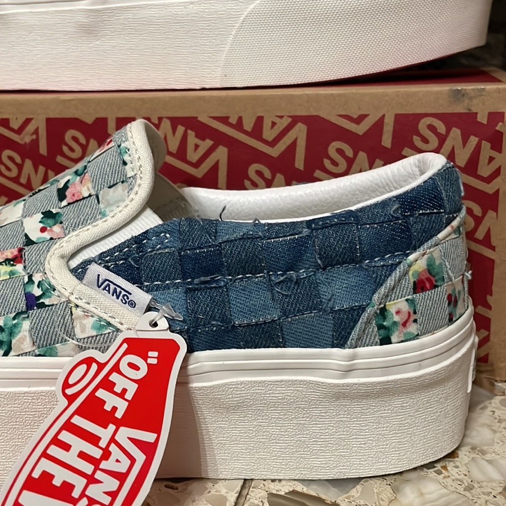 Vans Classic slip on stacked platform Woven Denim Floral - Picture 4 of 10